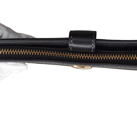 Coach Smooth Skinny Snap Tab Closure Black Leather Wallet Zip Around Logo $248 - Picture 7 of 10